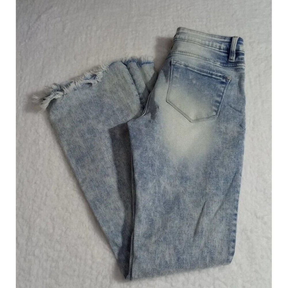 Petra 153 Jeans Womens 9/28 Blue Flare High Rise Distressed Stretch Frayed Hem